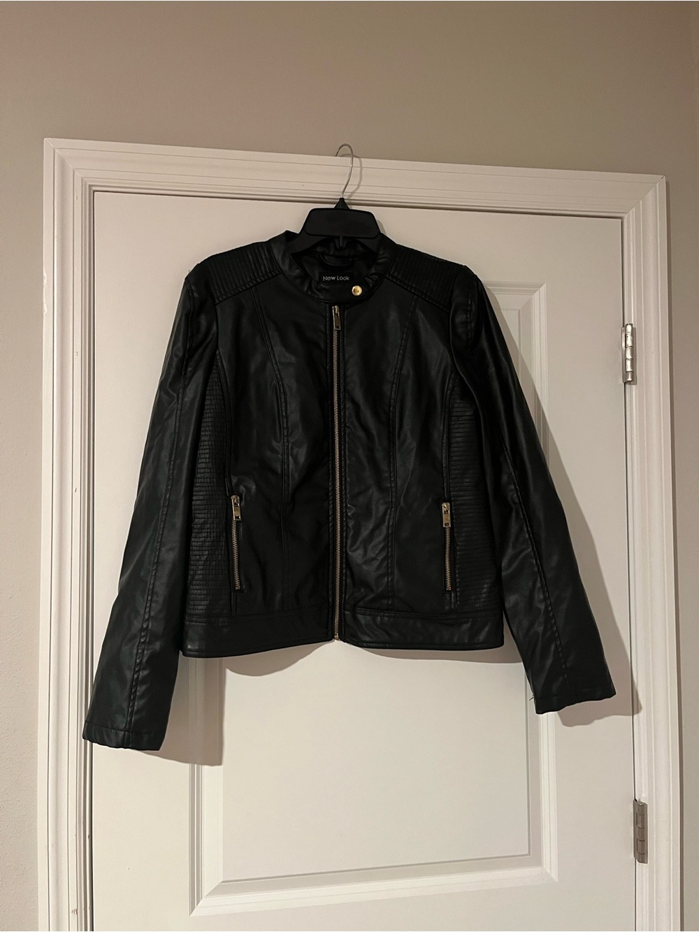 New Look Black Faux Leather Biker Jacket with Zip Pockets